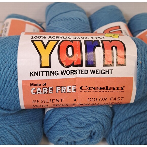 Vtg Creslan Yarn 3.5oz 4 Ply Lot Of 5 Skeins New 859 Medium Blue Skein Knitting - Picture 4 of 5